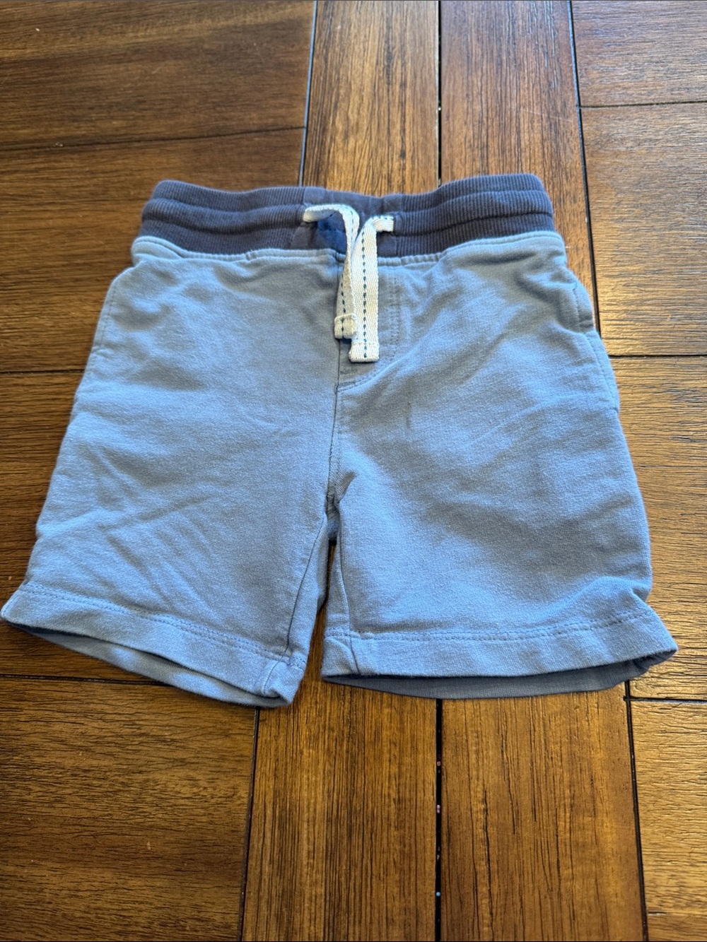 Janie and Jack Light Blue Cotton Drawstring Shorts with Navy Waistband